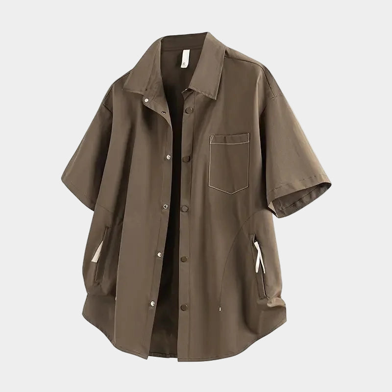 Chemise jacquard ample à manches courtes et revers pour homme - Légère pour l'été