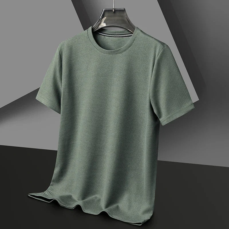 Chemise à col rond à manches courtes en coton style décontracté pour hommes