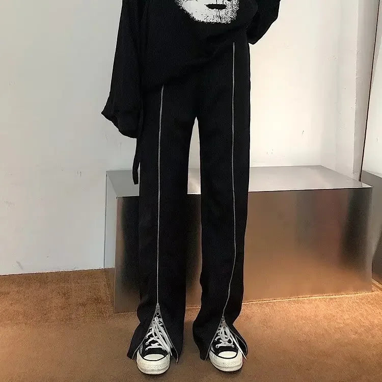 Pantalon droit décontracté drapé taille haute noir pour homme