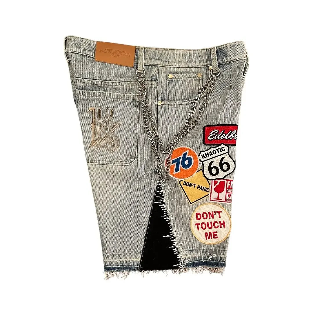 Patchwork rétro streetwear en denim Jorts avec motifs de dessins animés