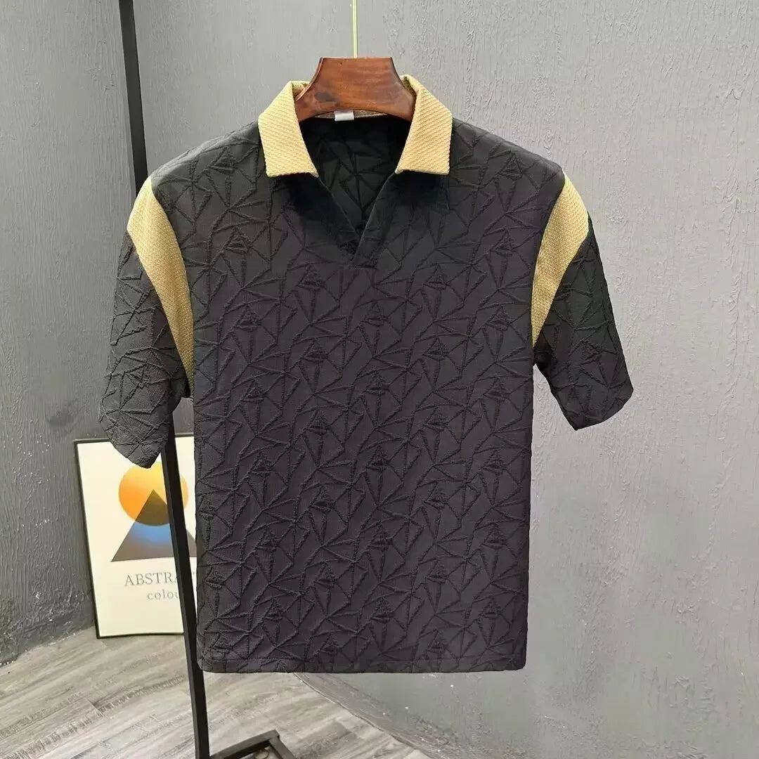 Chemise polyvalente en jacquard color-block avec revers déchiré pour homme