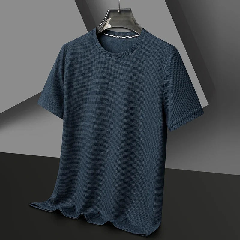Chemise à col rond à manches courtes en coton style décontracté pour hommes
