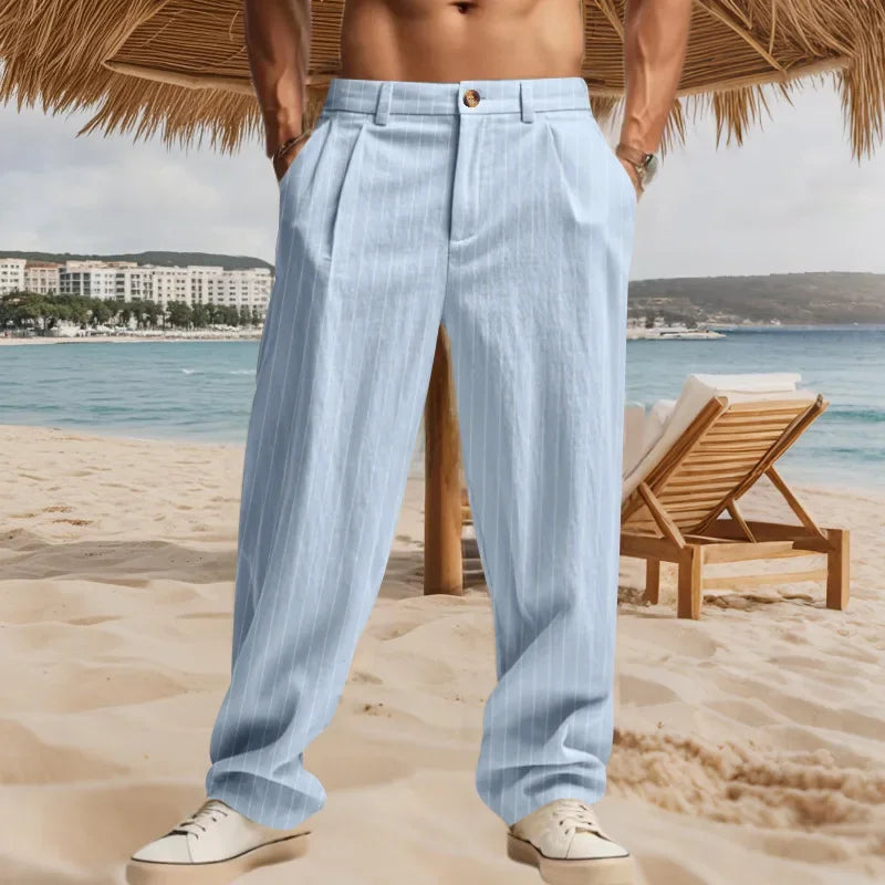 Pantalon de lin ample à rayures avec pantalon respirant coupe décontractée