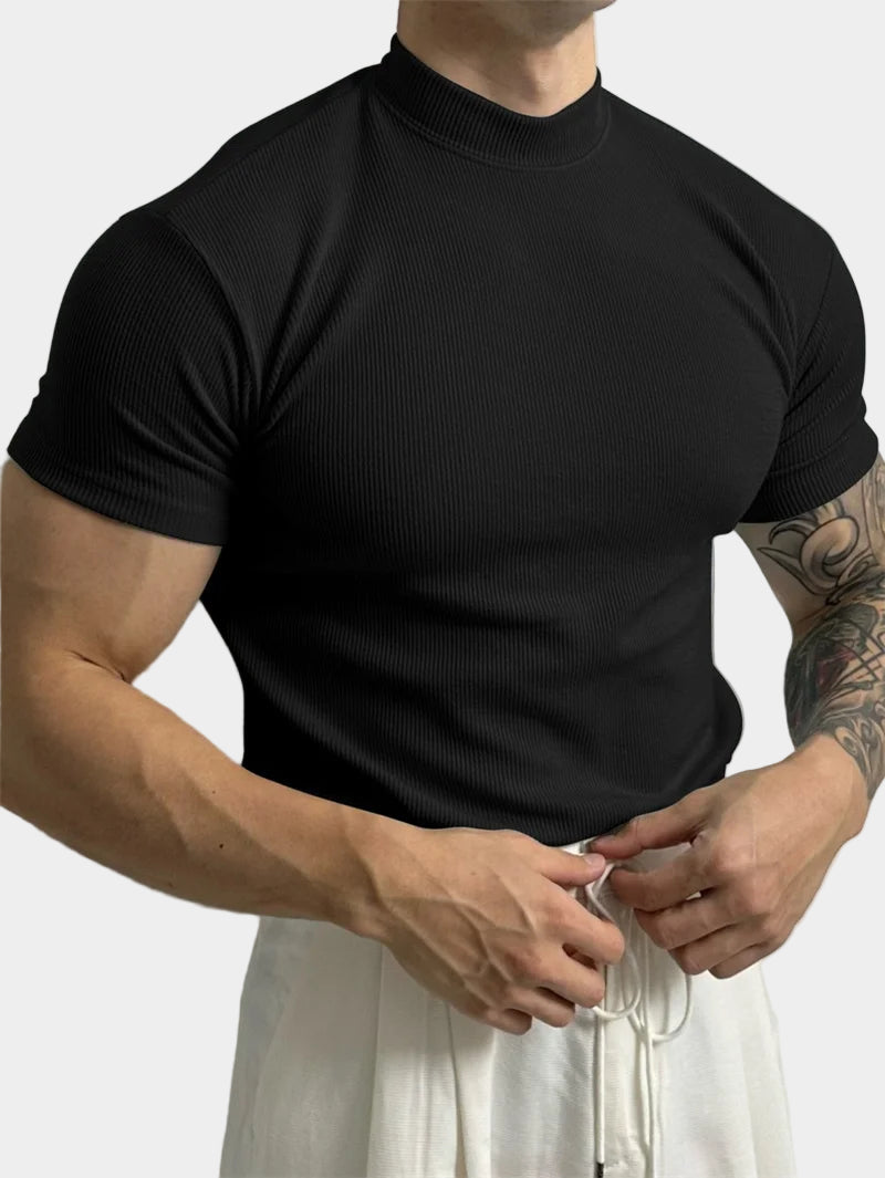 T-shirt de sport décontracté à manches courtes et col montant pour homme