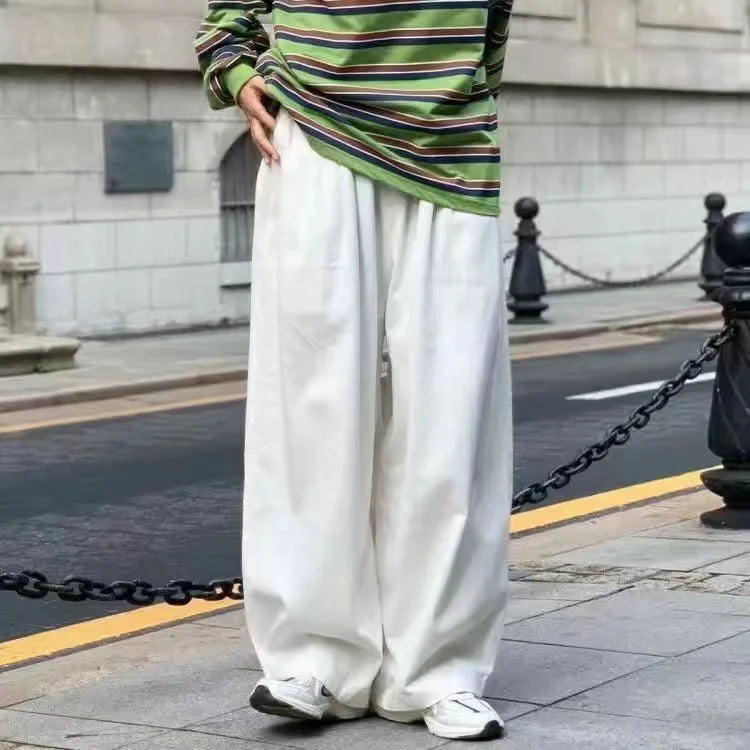 Pantalon droit décontracté en coton à jambes larges pour homme