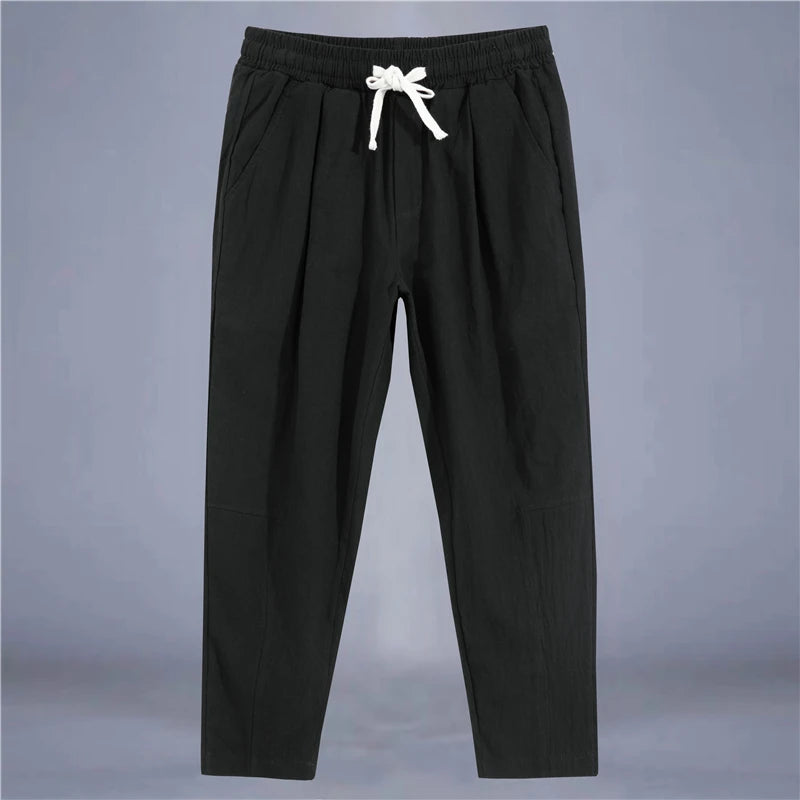 Pantalon de lin coupe décontractée avec cordon de serrage et design respirant