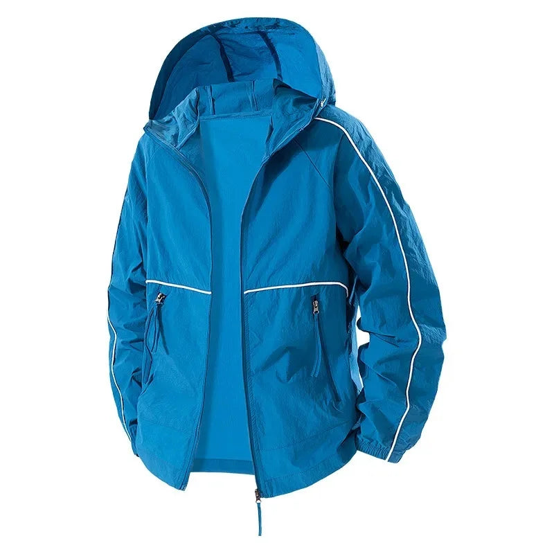 Veste coupe-vent légère à capuche en soie glacée avec protection solaire