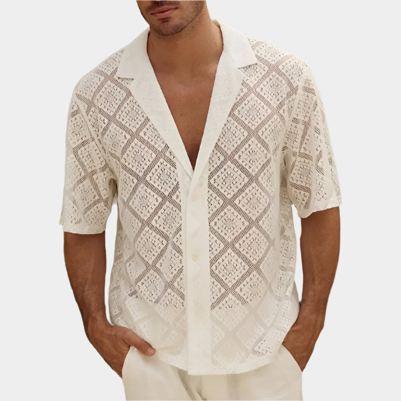 Chemises à manches courtes en crochet ajouré avec boutons et col cubain