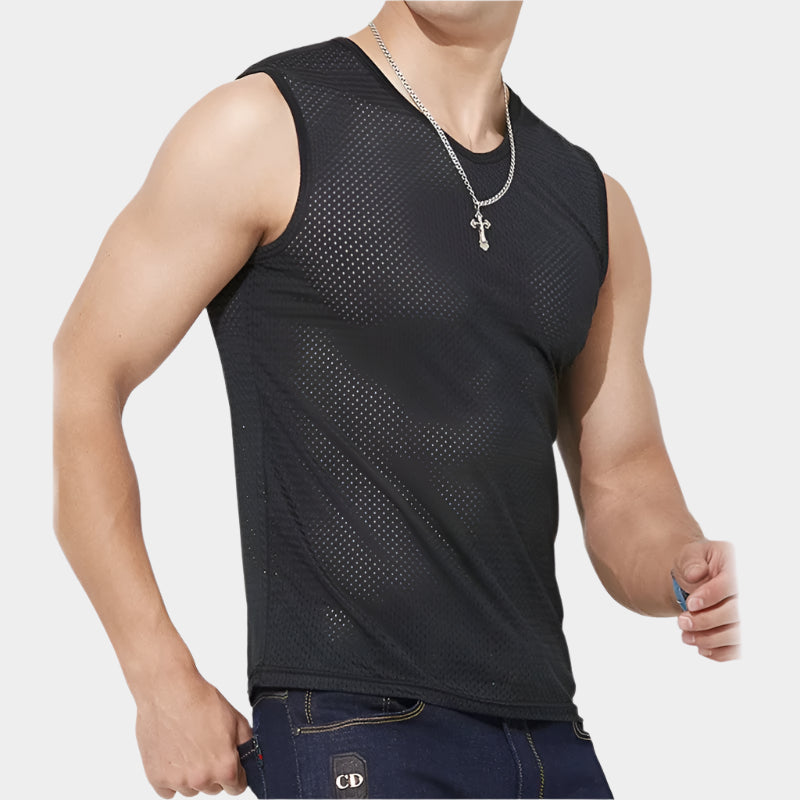Chemises sans manches en maille transparente pour homme