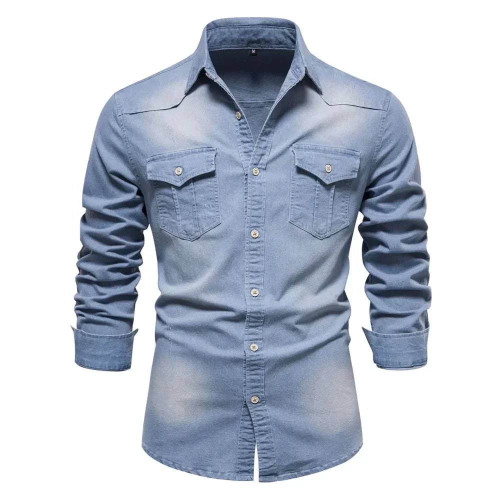 Chemise en jean décontractée à manches longues et coupe slim pour homme