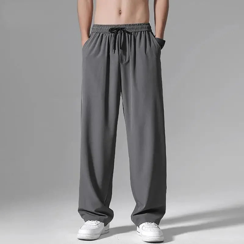 Pantalon droit long et respirant en soie glacée pour homme - Séchage rapide