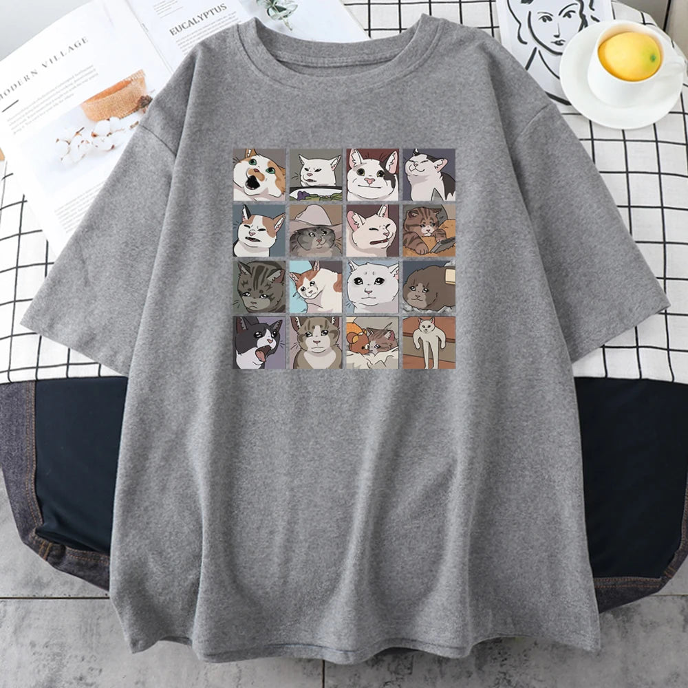 T-shirt oversize décontracté pour homme avec imprimé chat délavé