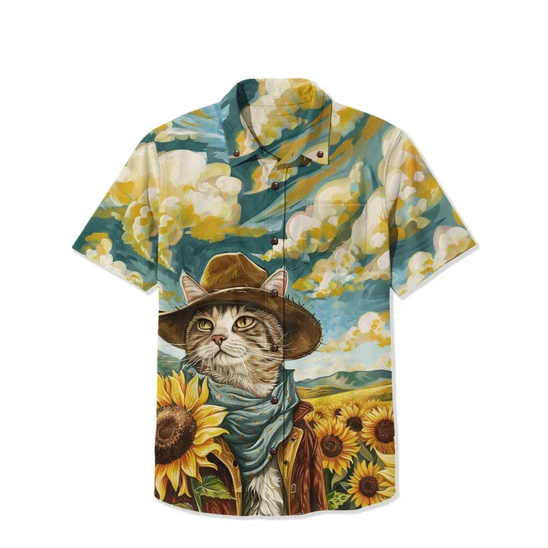 Chemise en jean décontractée imprimée en 3D - Style hawaïen d'été