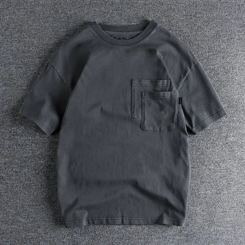 Chemise à col rond rétro avec double poche style casual tendance