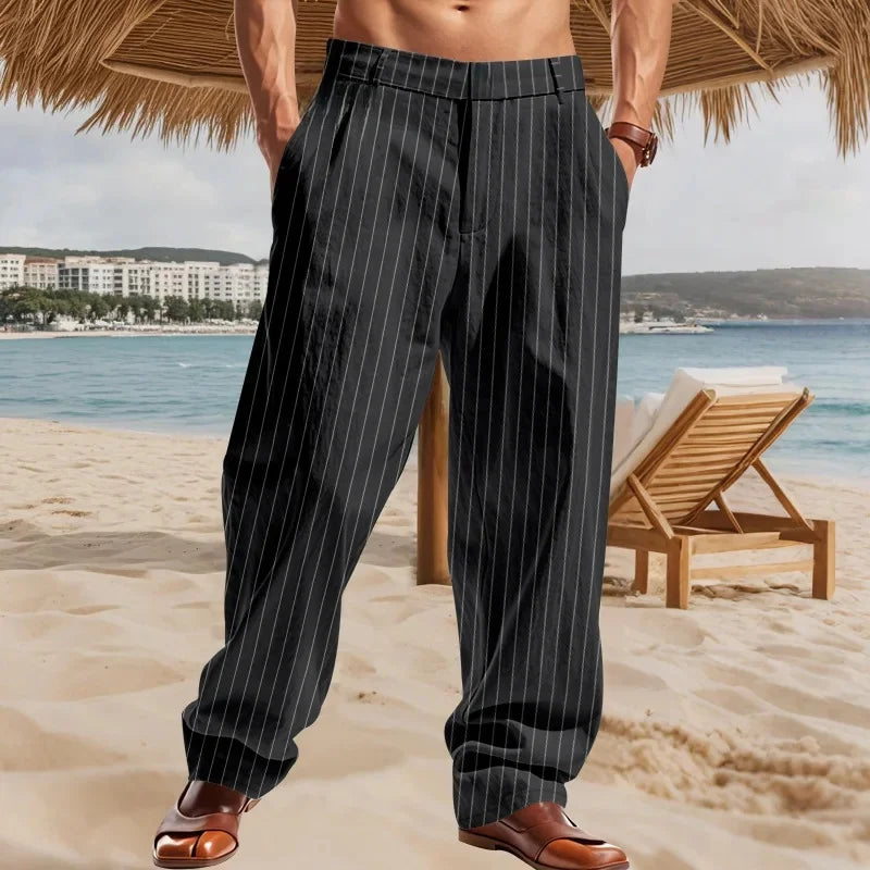 Pantalon de lin ample à rayures avec pantalon respirant coupe décontractée