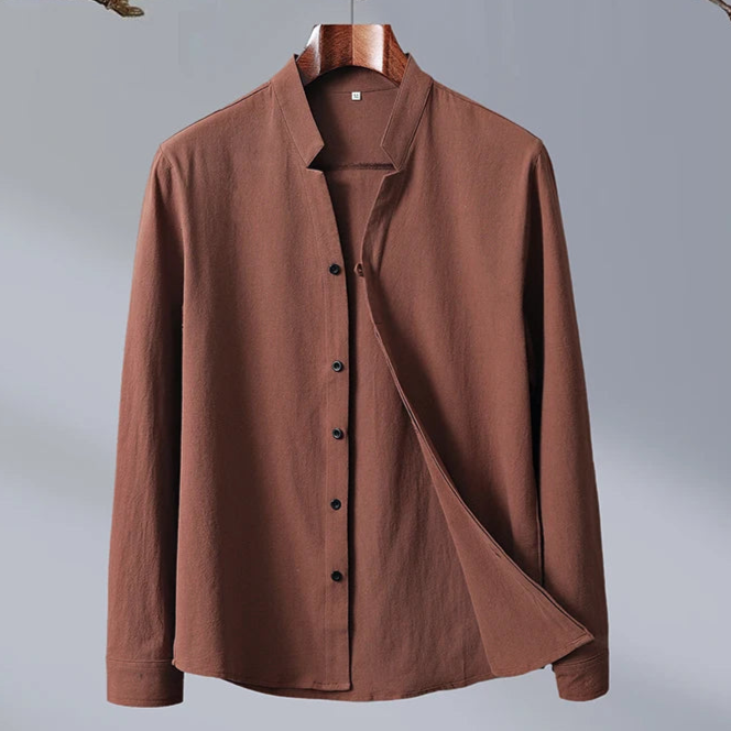 Chemise en Lin Mélangé pour Homme – Style Décontracté Col Mao