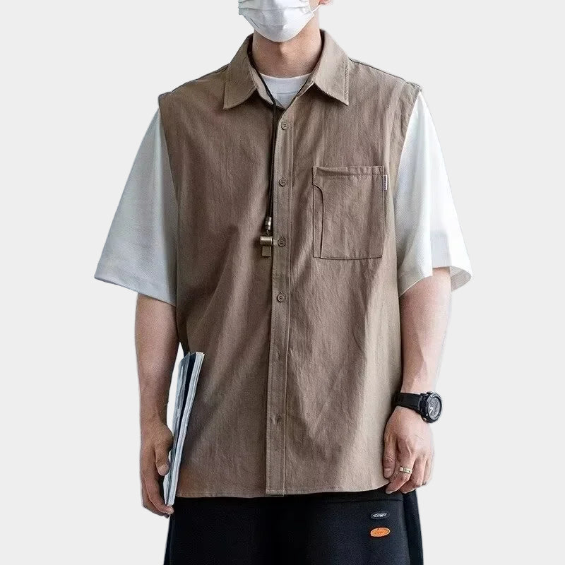 Chemise jacquard décontractée et ample à blocs de couleurs – Vêtements de travail d'été