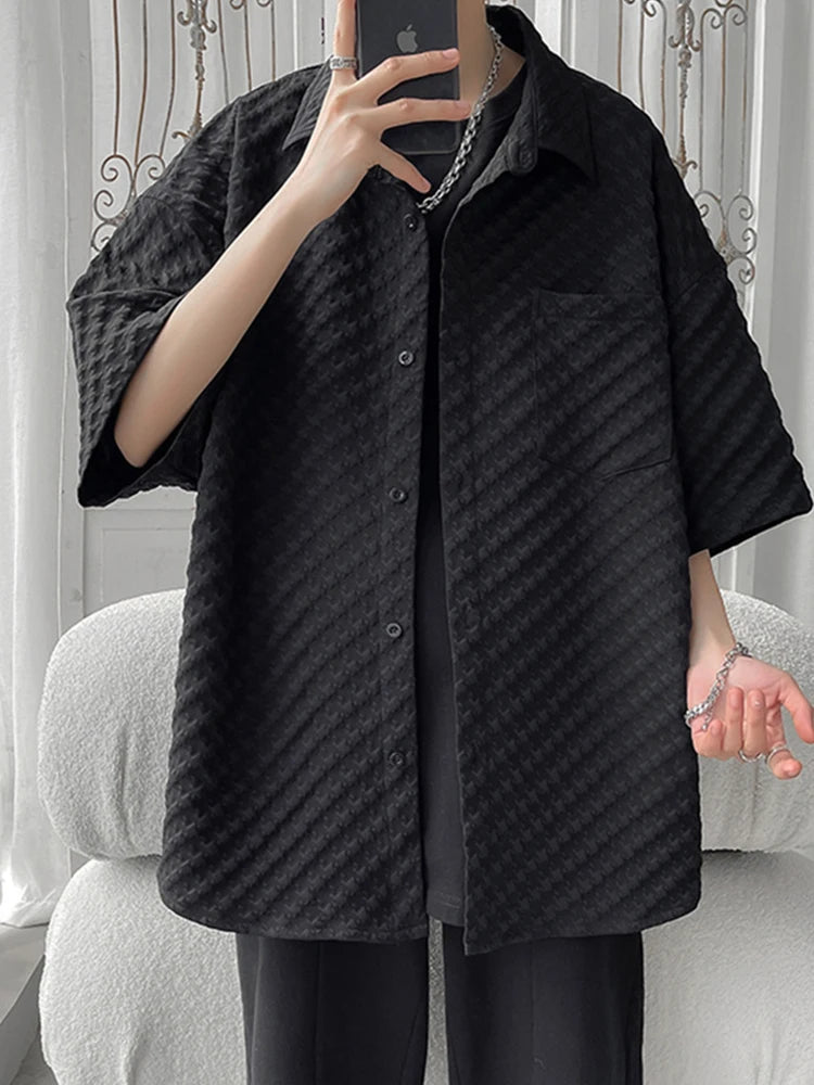 Chemise jacquard à carreaux surdimensionnée à manches courtes pour homme