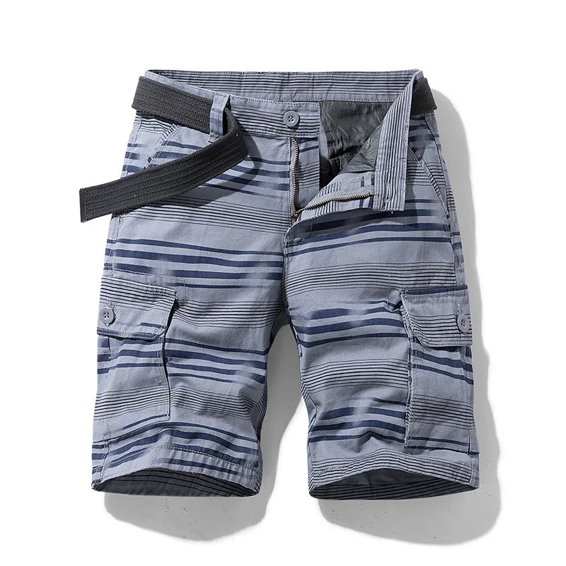 Short cargo utilitaire rayé avec ceinture — Pour homme, prêt pour l'été
