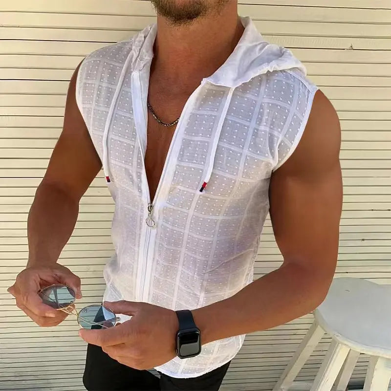 Chemise sans manches zippée pour homme – Débardeur décontracté pour l'été et la plage