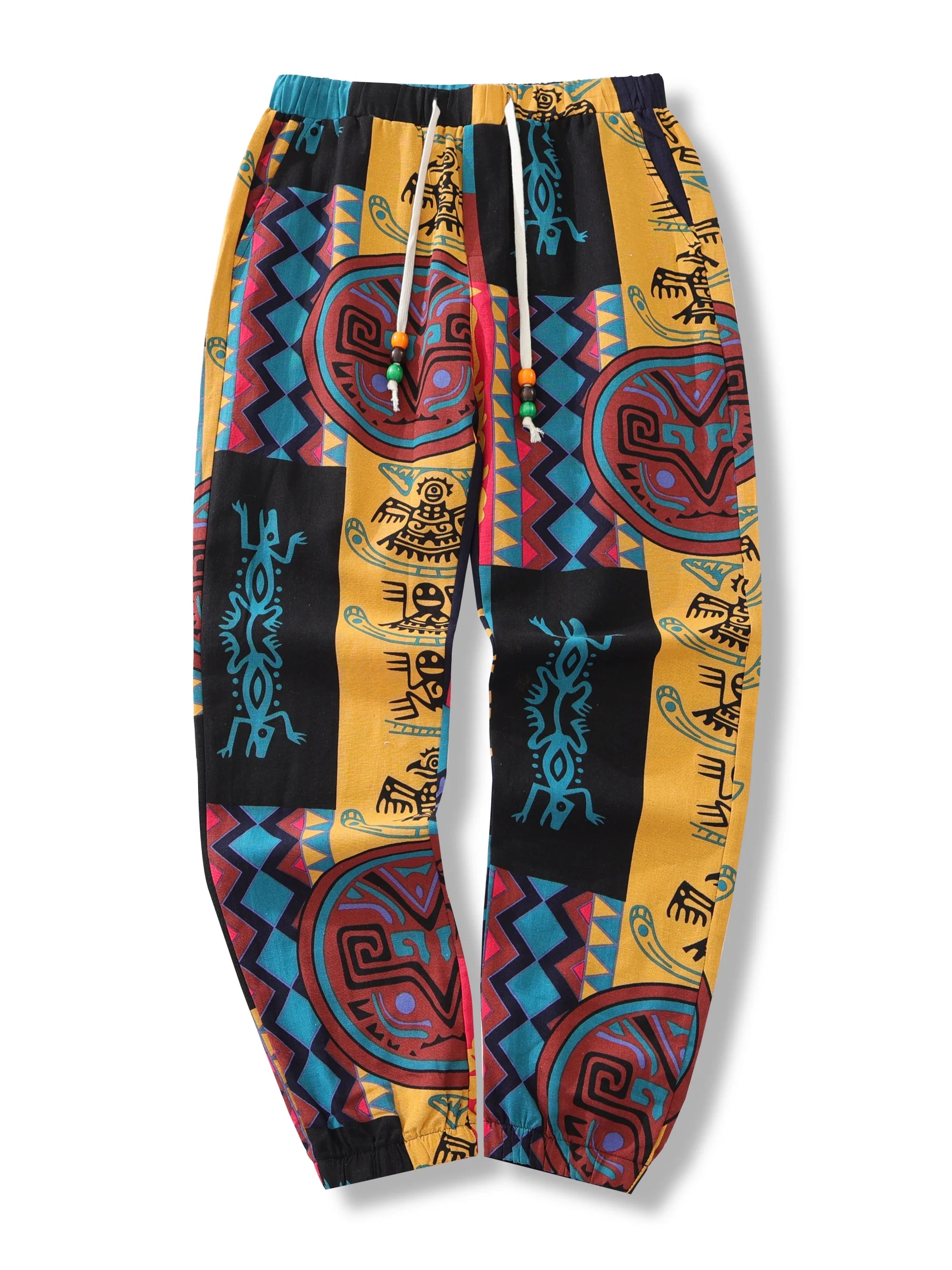 Pantalon de lin léger et décontracté avec cordon de serrage style bohème tribal