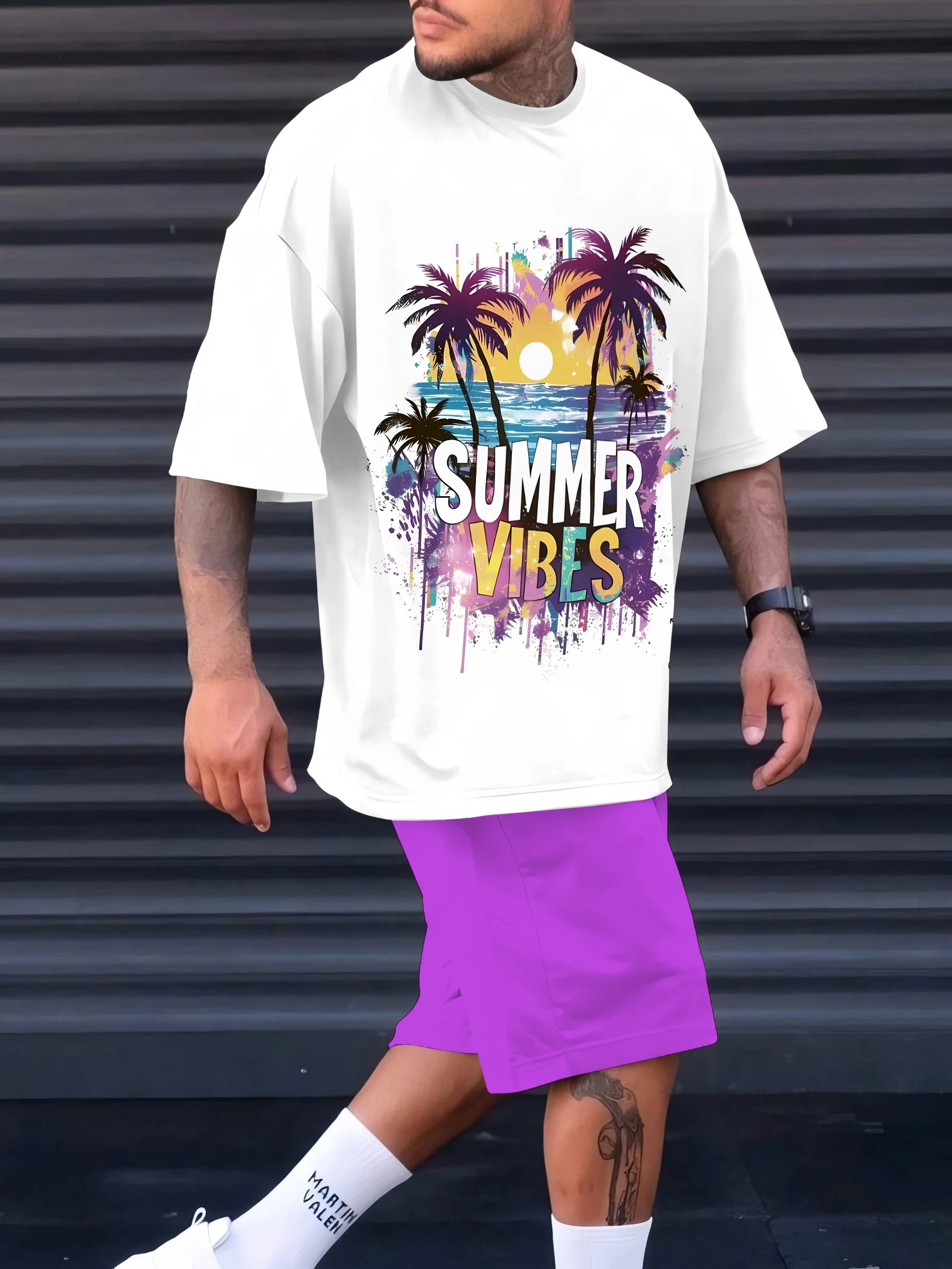 Deux Ensembles T-shirt et short imprimé palmiers pour homme – Tenue décontractée