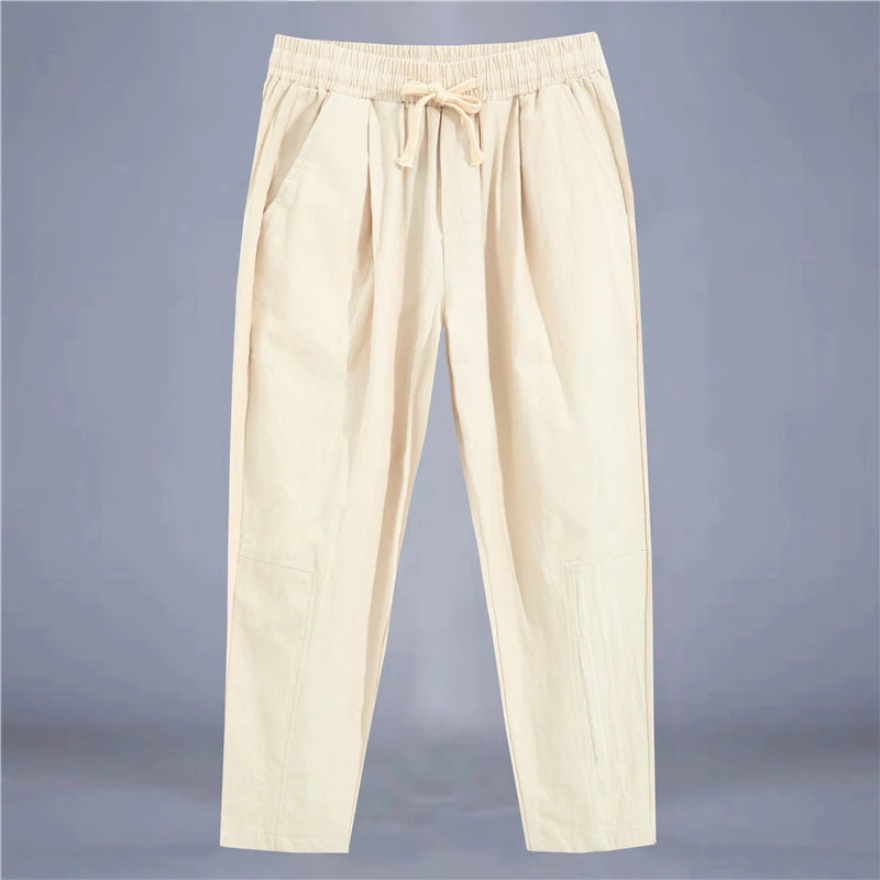 Pantalon de lin coupe décontractée avec cordon de serrage et design respirant