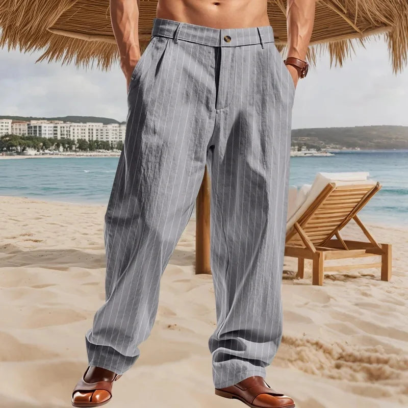 Pantalon de lin ample à rayures avec pantalon respirant coupe décontractée