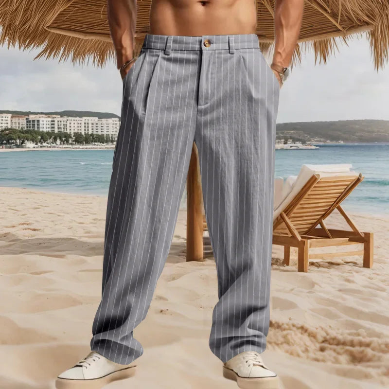 Pantalon de lin ample à rayures avec pantalon respirant coupe décontractée