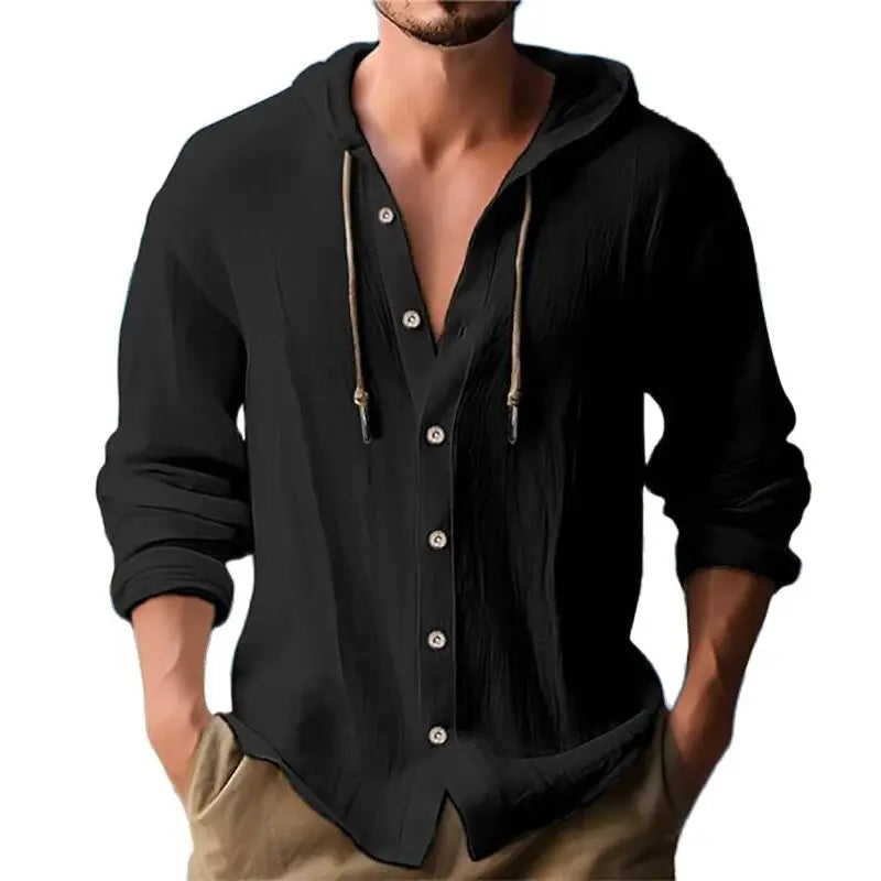 Chemise légère à capuche et boutons en lin – Haut d'été pour homme