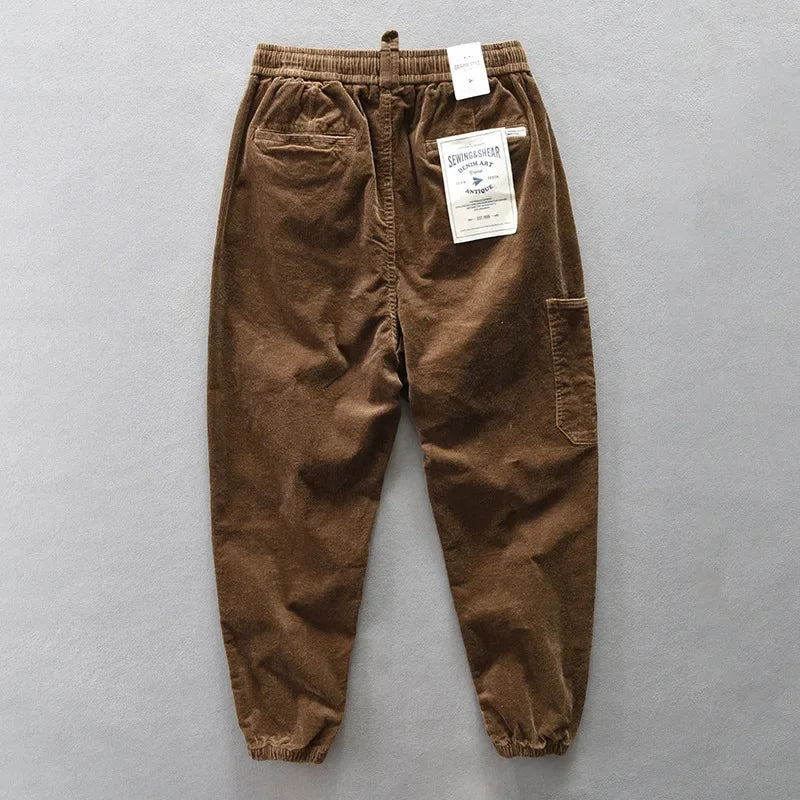 Pantalon de survêtement décontracté en velours côtelé à jambe large - Coupe ample