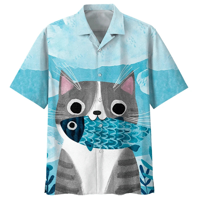 Chemise hawaïenne décontractée boutonnée pour homme avec imprimés 3D