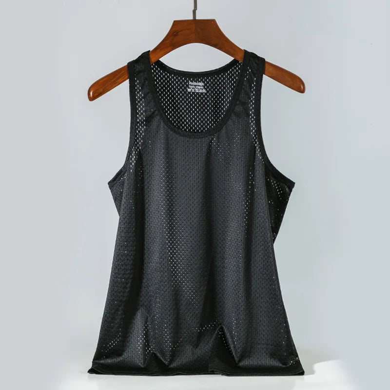 Chemises sans manches en maille transparente pour homme