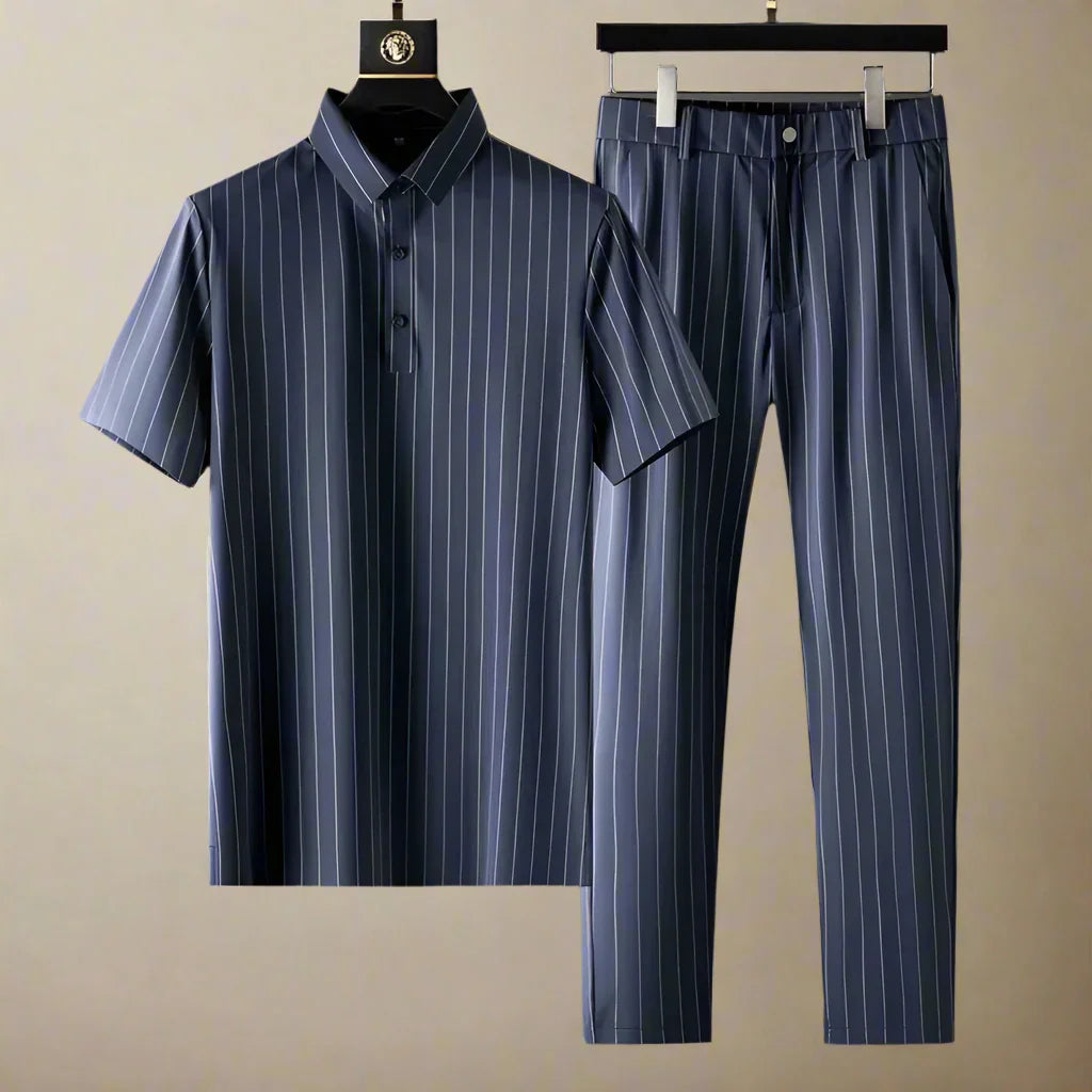 Ensemble chemise et pantalon à fines rayures – Ensemble d'été léger pour homme