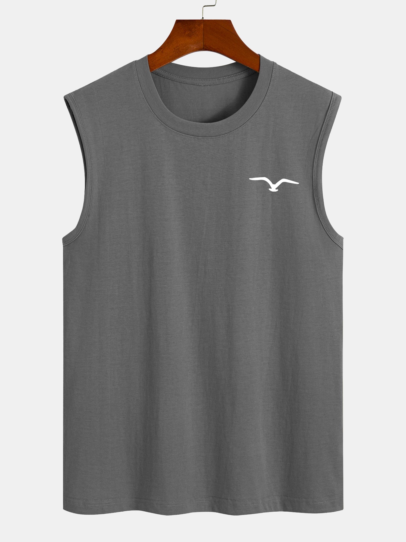 T-shirt sans manches en coton imprimé mouette – Tenue de plage décontractée pour homme