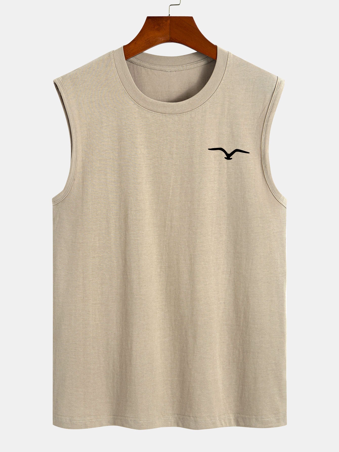 T-shirt sans manches en coton imprimé mouette – Tenue de plage décontractée pour homme