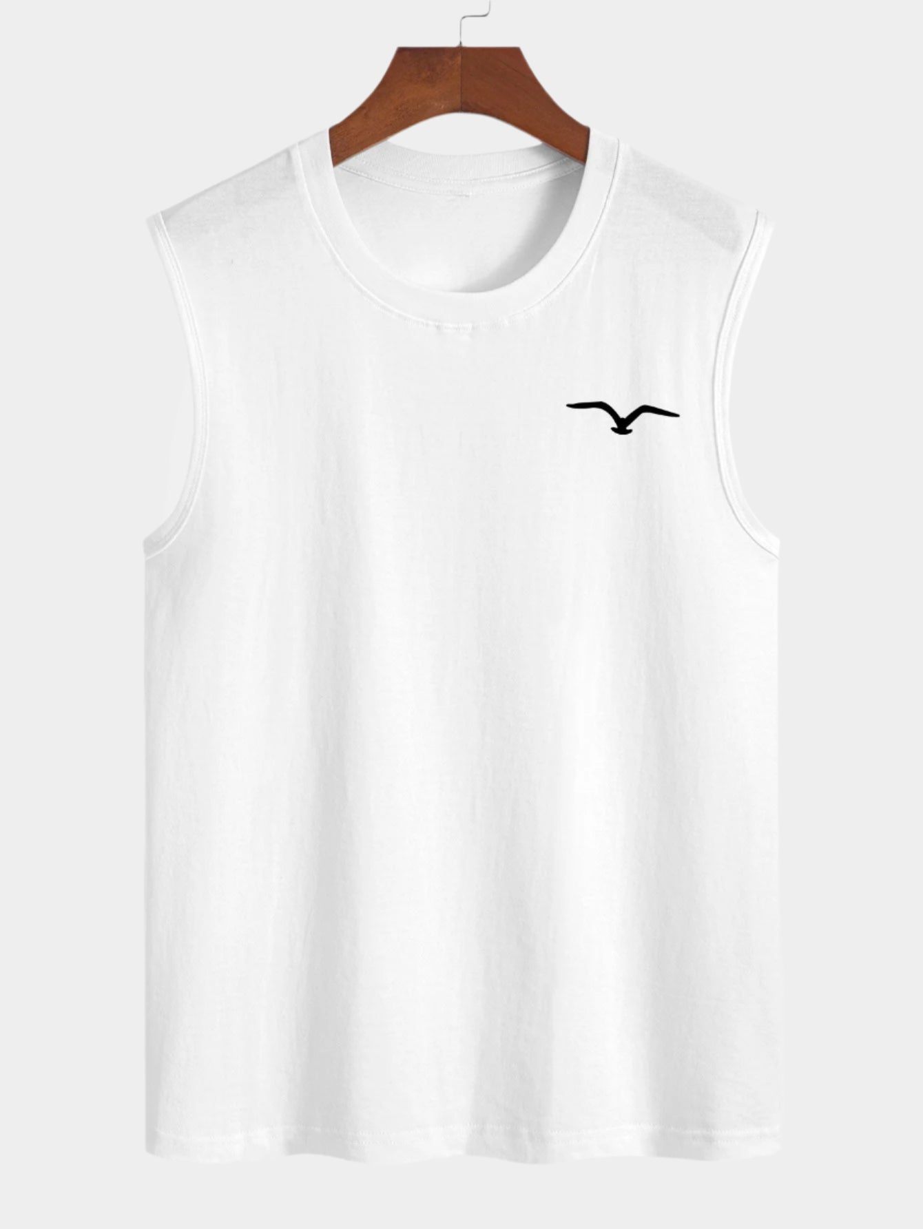 T-shirt sans manches en coton imprimé mouette – Tenue de plage décontractée pour homme