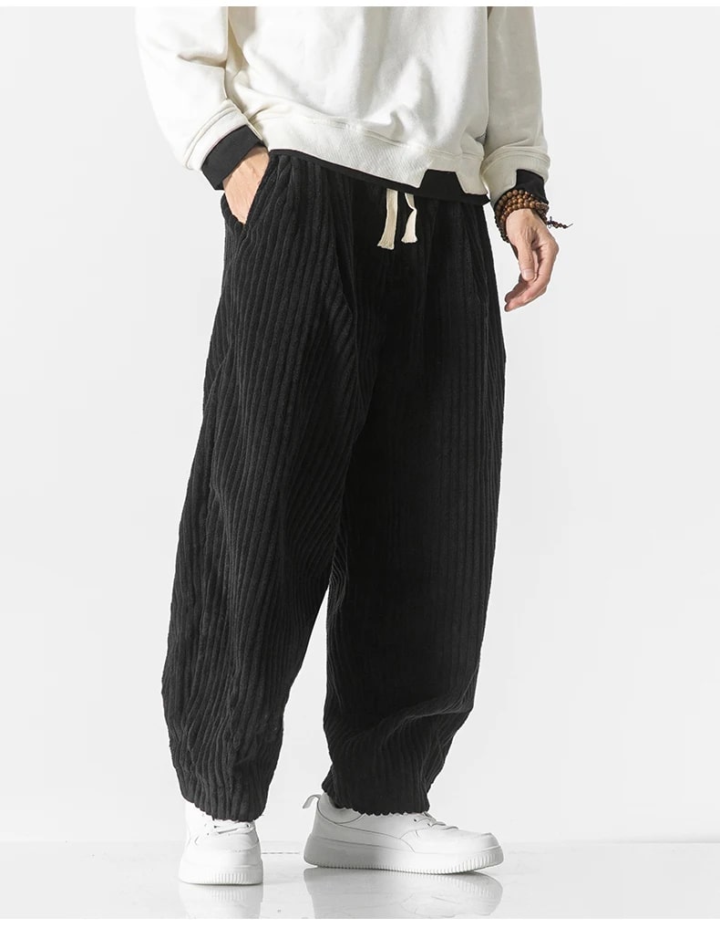 Valérien - Pantalon en velours côtelé oversized pour hommes, confortable et élégant pour un look décontracté