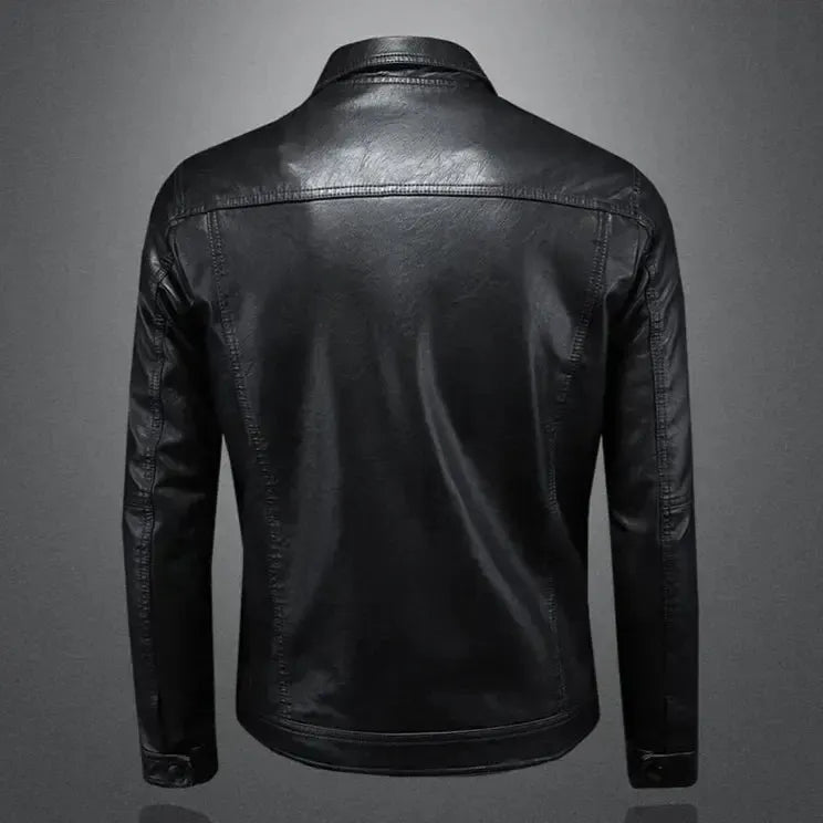 Veste en cuir élégante – coupe slim pour homme avec revers crantés