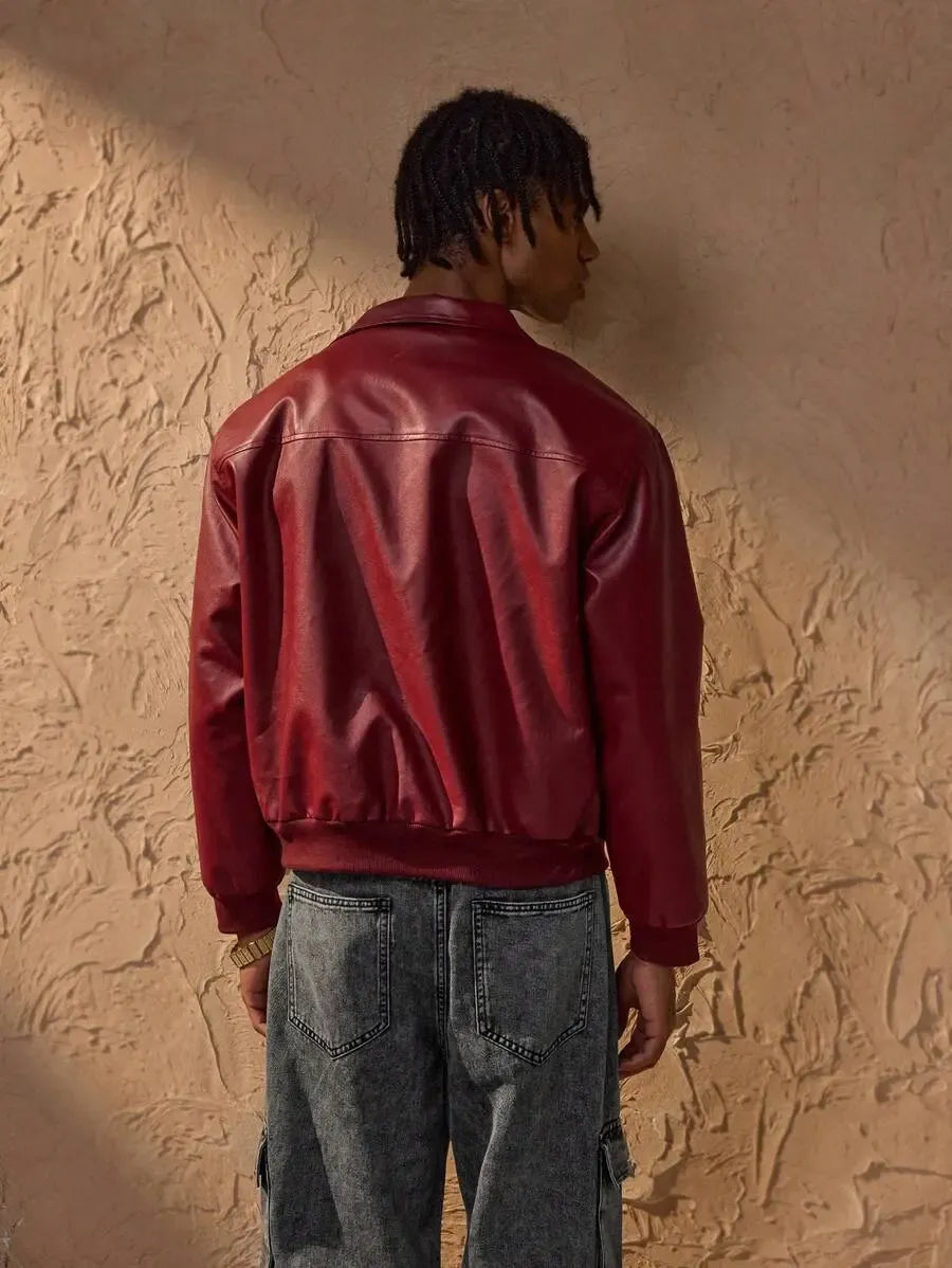 Veste en cuir zippée à épaules tombantes – Vêtements élégants pour homme