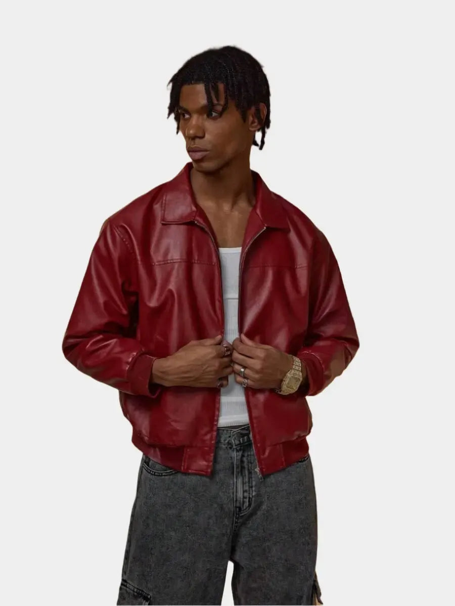 Veste en cuir zippée à épaules tombantes – Vêtements élégants pour homme