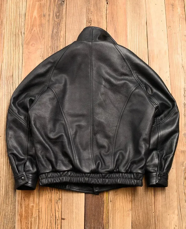 Veste vintage en cuir PU noir – Bomber élégant avec fermeture éclair pour homme