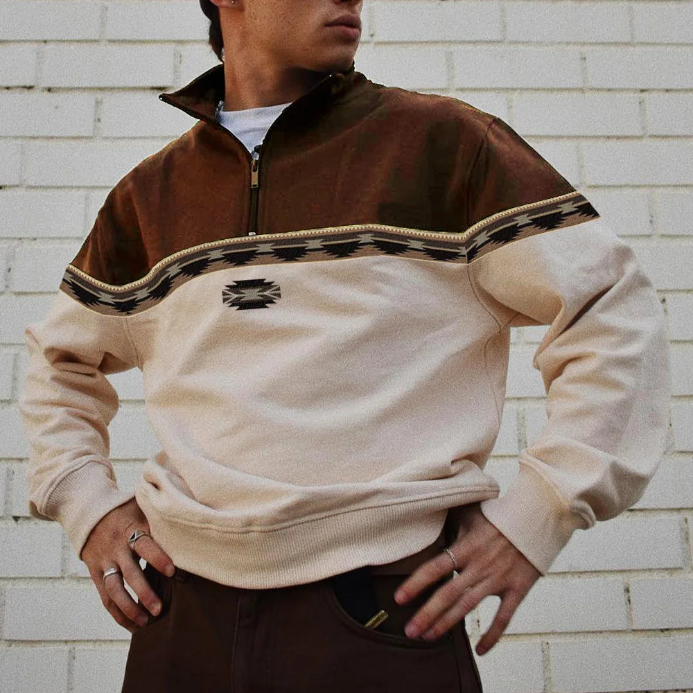 Vianney - Sweat vintage à col polo pour hommes, alliant style rétro et confort moderne