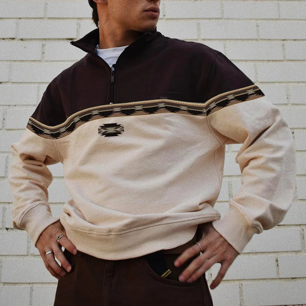 Vianney - Sweat vintage à col polo pour hommes, alliant style rétro et confort moderne