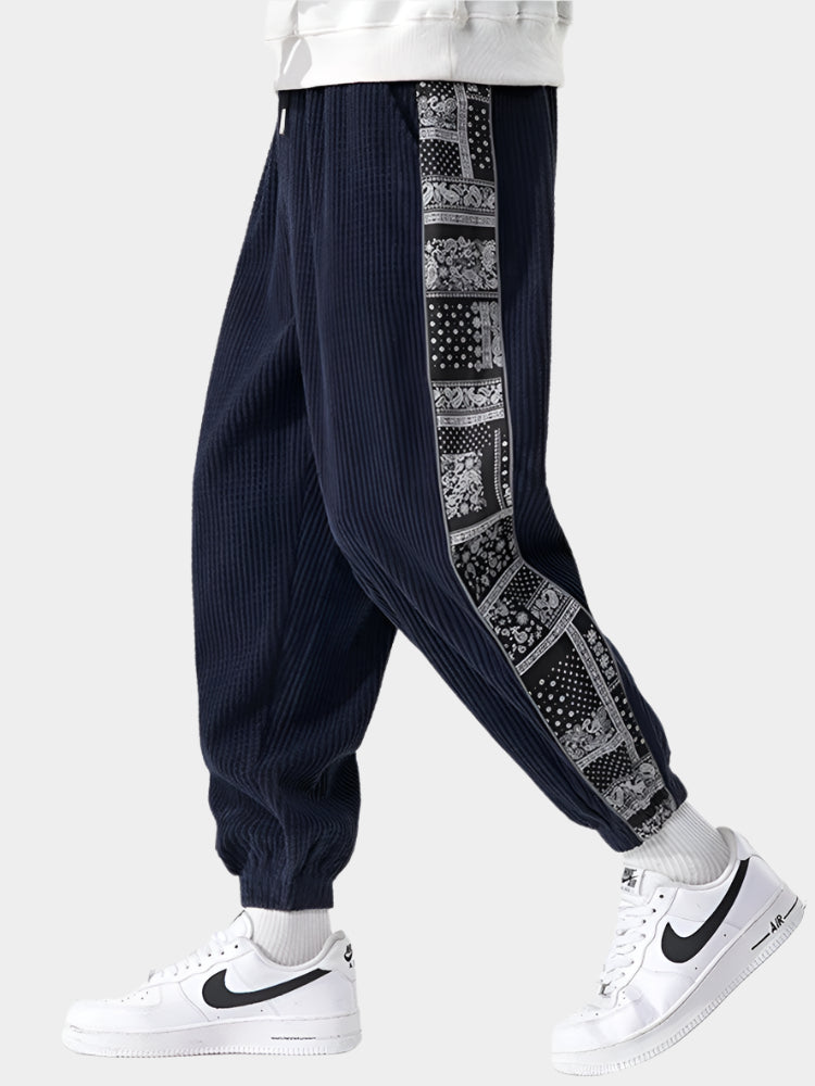 Pantalon en velours côtelé à imprimé cachemire – Coupe décontractée style bohème