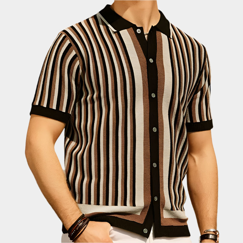 Polo en polyester à rayures verticales – Chemise business respirante pour homme