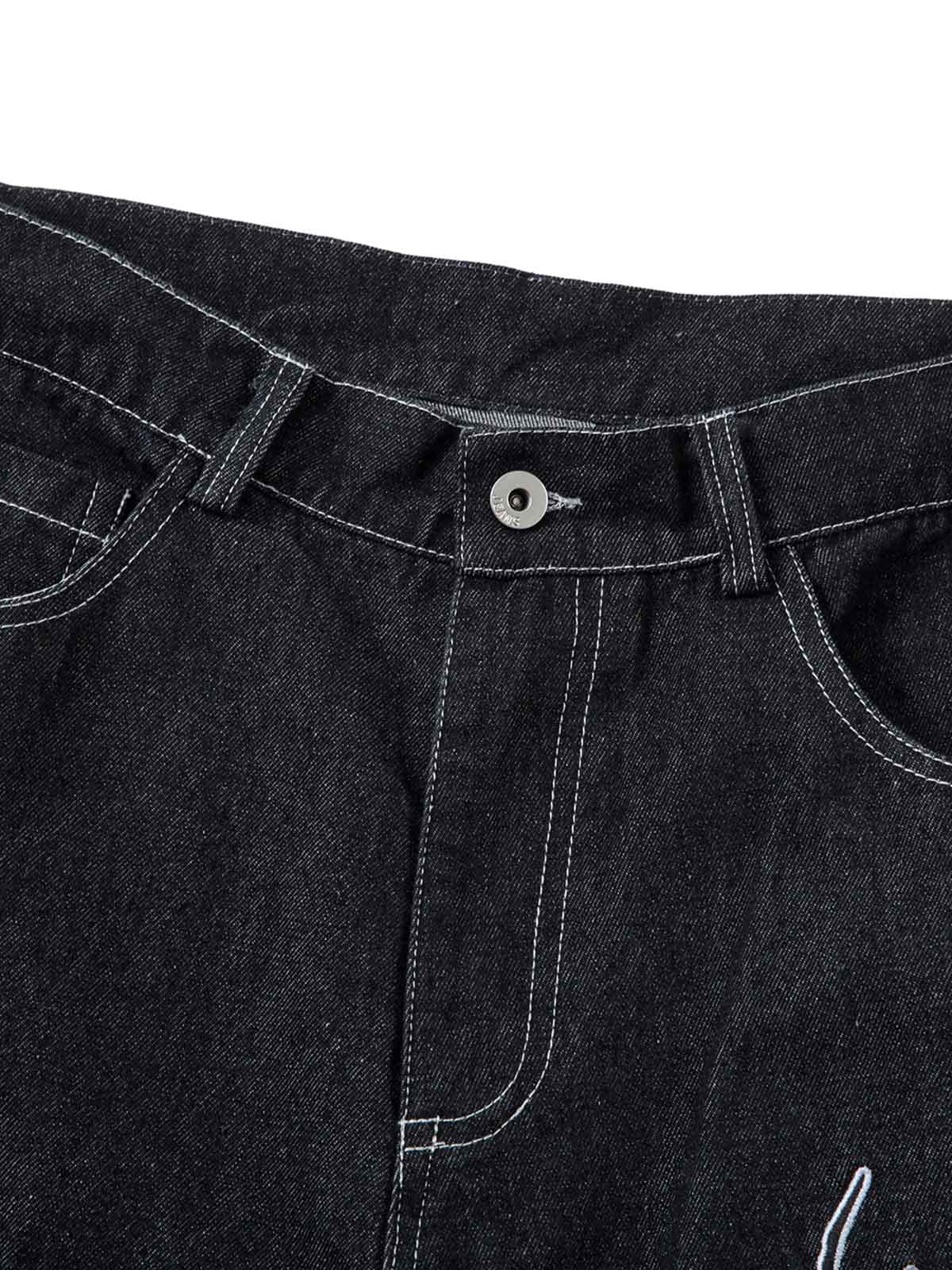 Pantalon ample à jambes larges et brodé de flammes pour homme