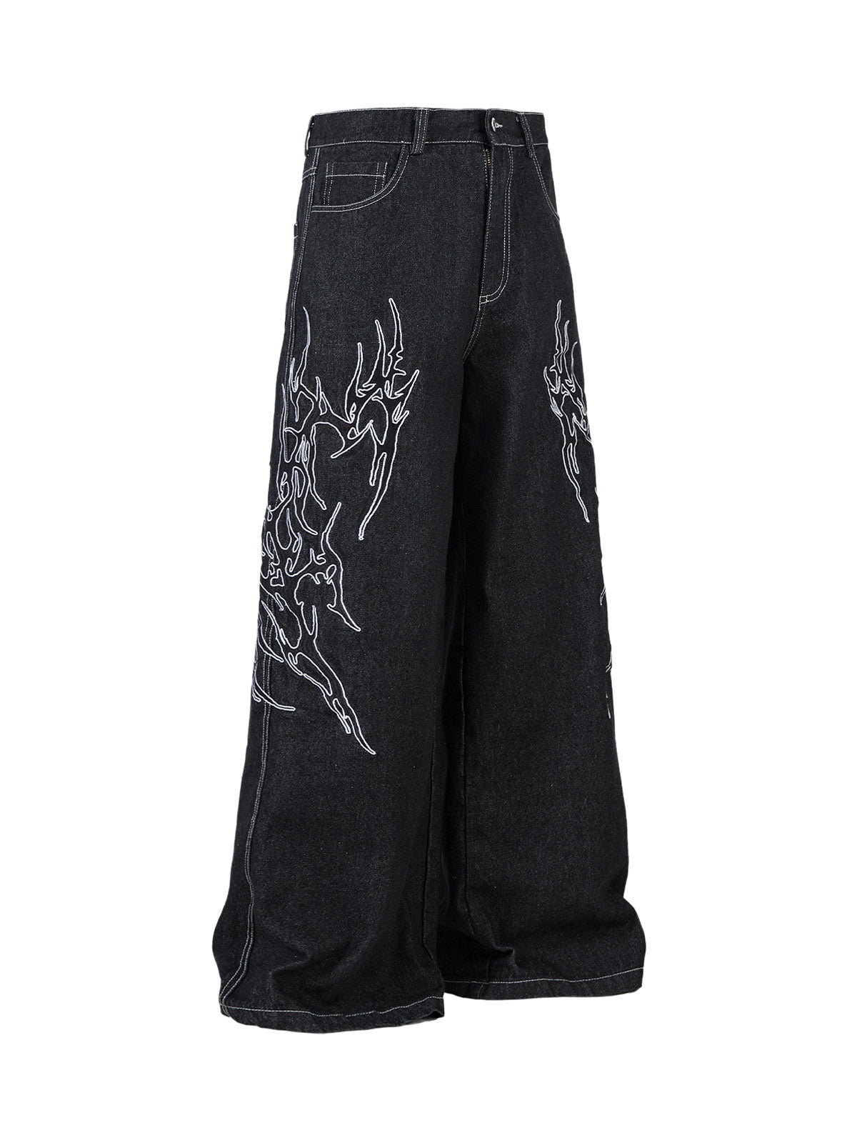 Pantalon ample à jambes larges et brodé de flammes pour homme