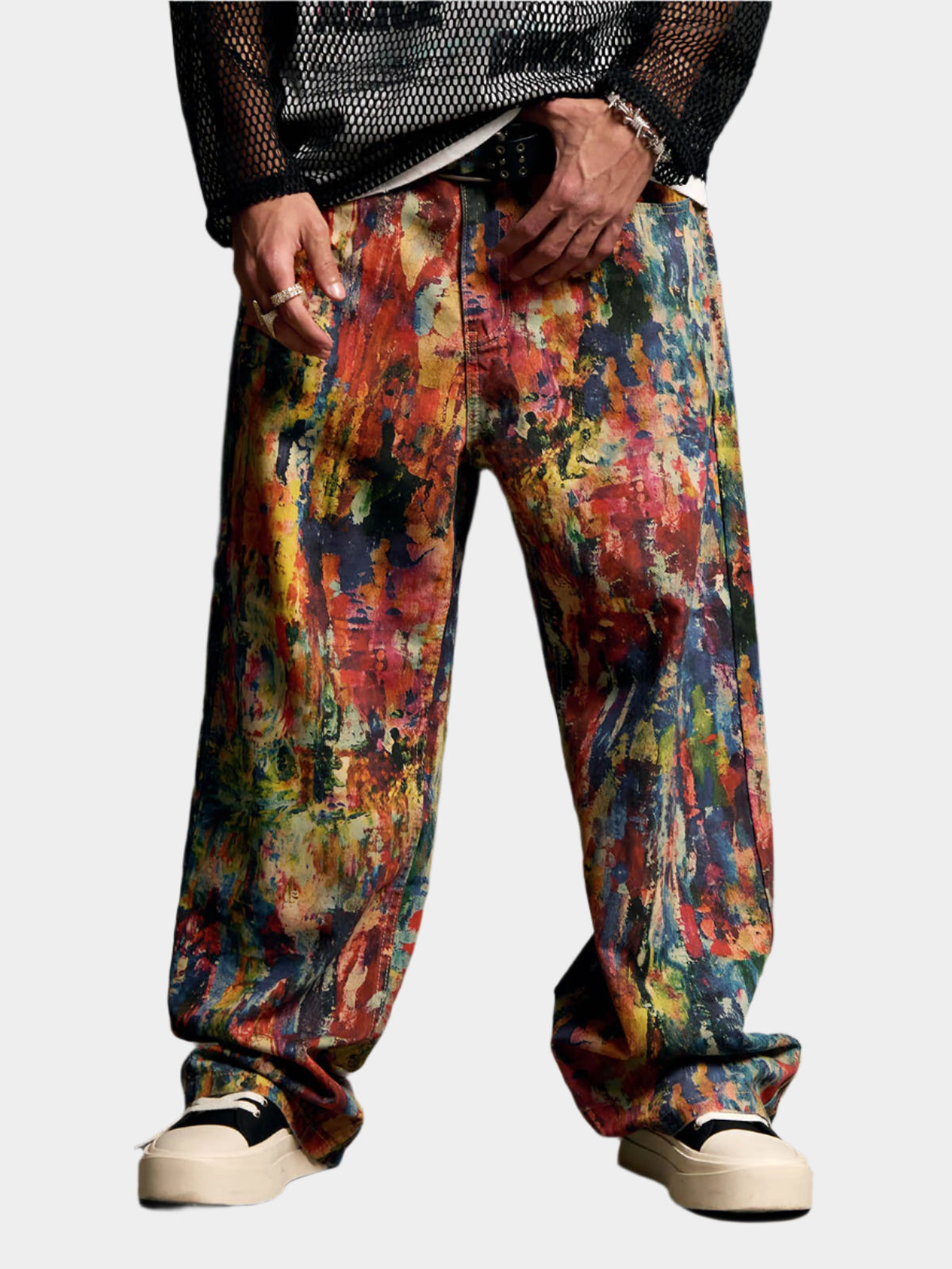 Jean streetwear à imprimé abstrait pour homme - Pantalon large et ample