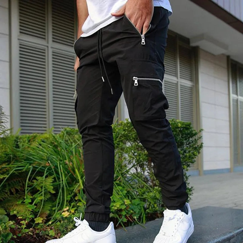 Pantalon cargo à cordon de serrage – Coupe fuselée avec poches zippées pour homme
